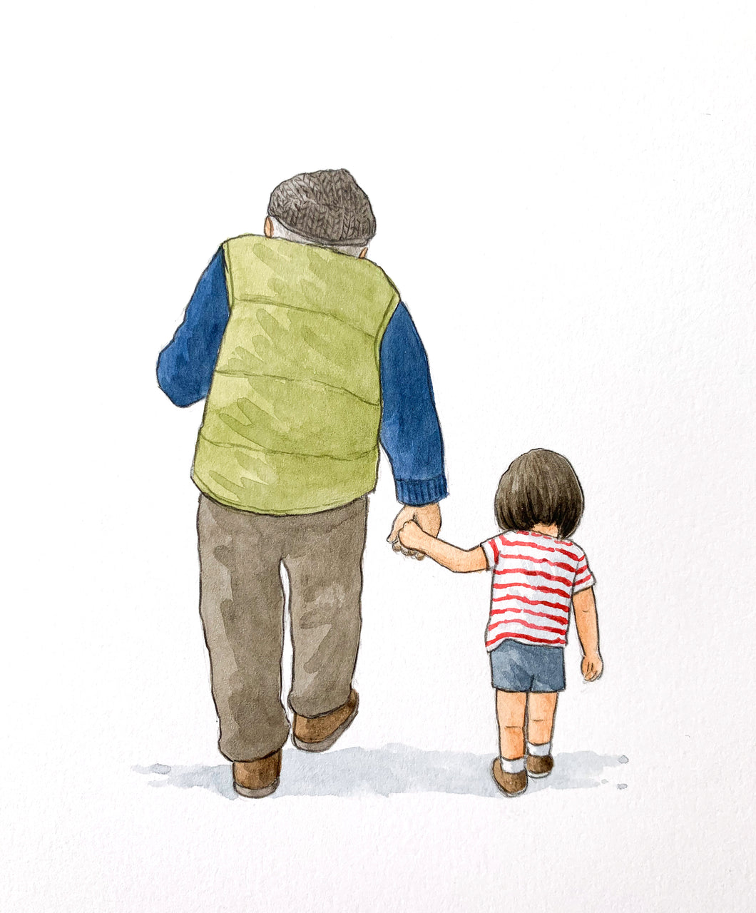 With Grandpa - Original signed painting in watercolour and pencil crayon.
