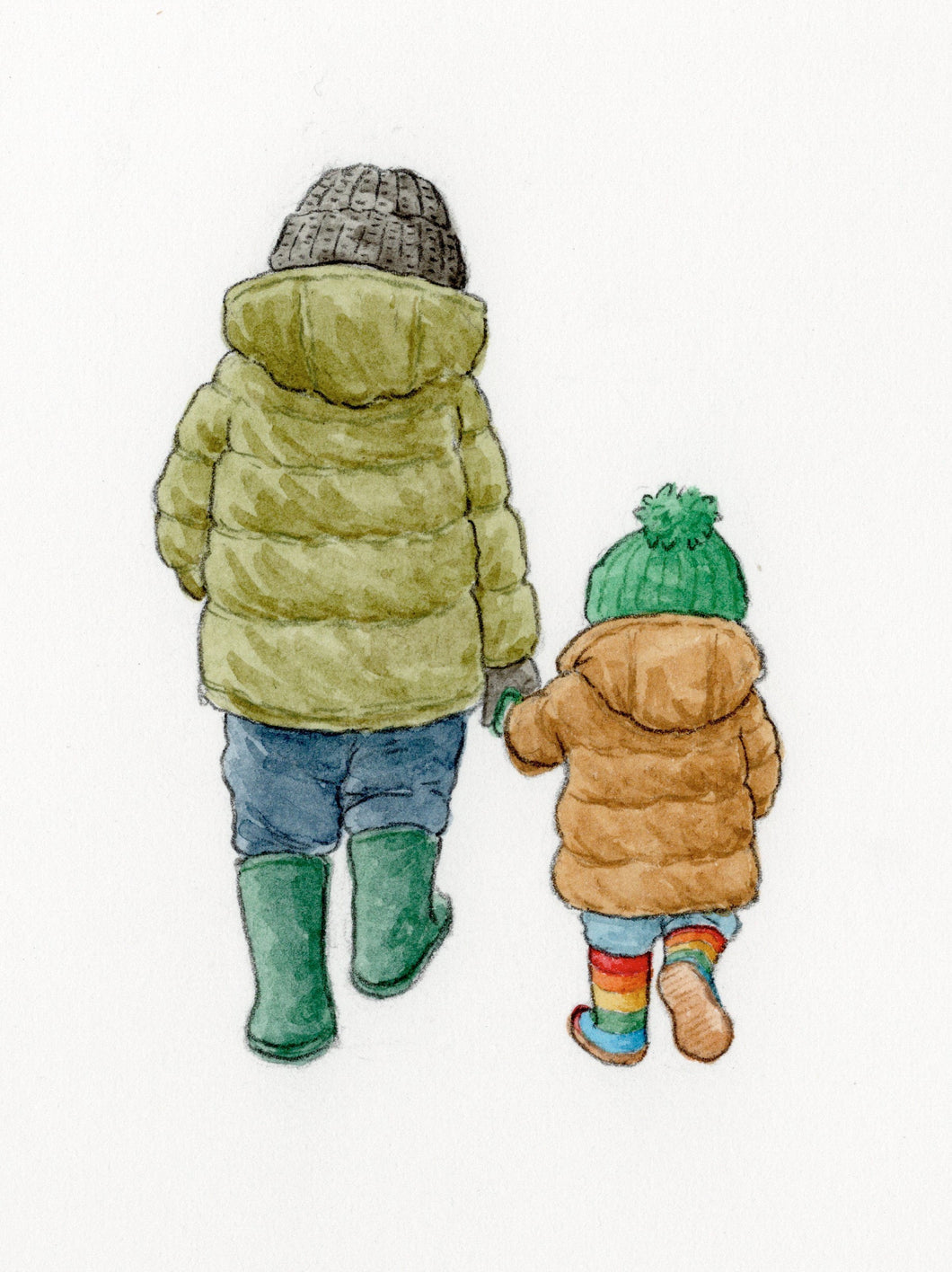 Till the end of time  - adult and child - Original signed painting in watercolour and pencil crayon.