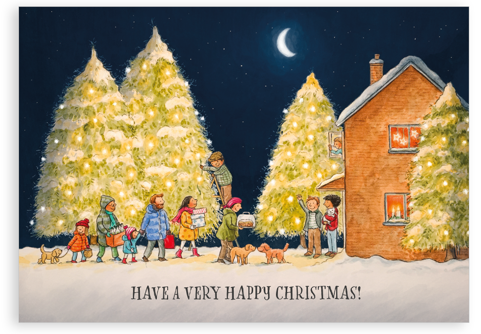 Pack of 5 Christmas cards - Christmas Eve