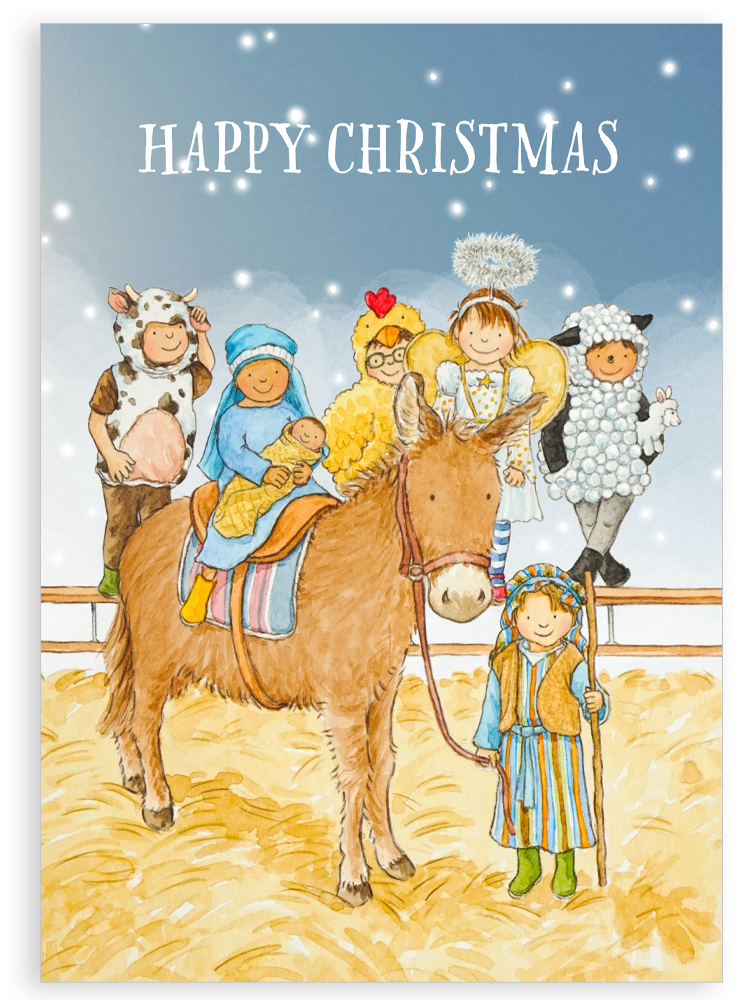 Pack of 5 Christmas cards - Little donkey