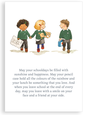 Greetings card - Starting a new class or school (Green uniform)