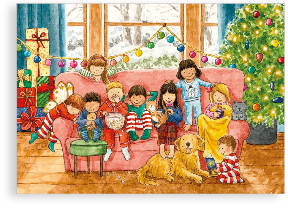 Pack of 5 Christmas cards - Watching a Christmas film