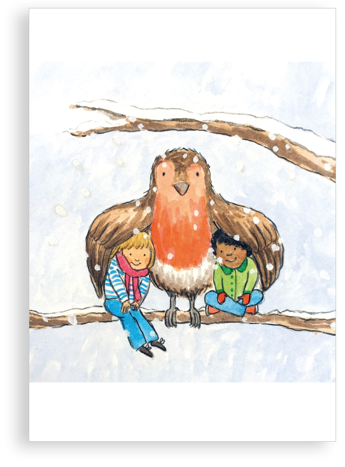 Pack of 5 Christmas cards - Keeping cosy with Robin
