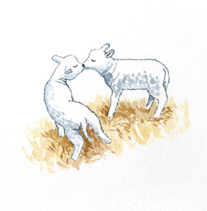 Kissing Lambs - Original signed painting in watercolour.