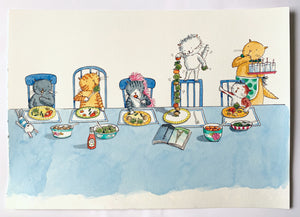 Cecil's Vegetable Tower - Original signed artwork in black ink and watercolour.