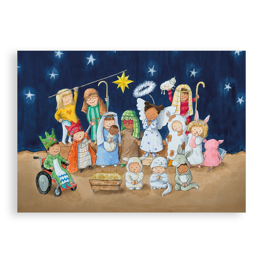 Pack of 5 printed Christmas cards - The School Nativity