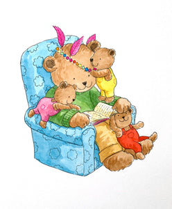Three Little Bears - Original signed painting in watercolour and pencil crayon.