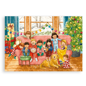 Pack of 5 printed Christmas cards - Watching a Christmas film
