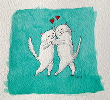 Load image into Gallery viewer, Kittens in Love - Original signed artwork in black ink and watercolour.
