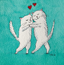 Load image into Gallery viewer, Kittens in Love - Original signed artwork in black ink and watercolour.
