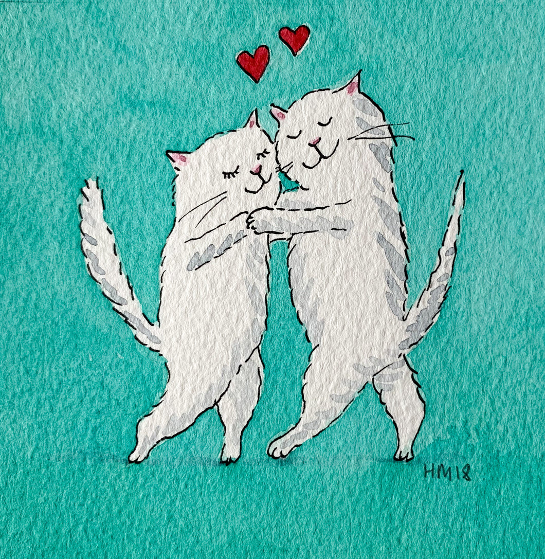 Kittens in Love - Original signed artwork in black ink and watercolour.