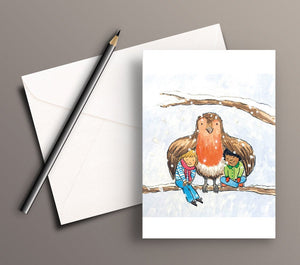 Pack of 5 printed Christmas cards - Keeping cosy with Robin