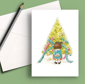 Pack of 5 printed Christmas cards - The little girl who decorated the tree