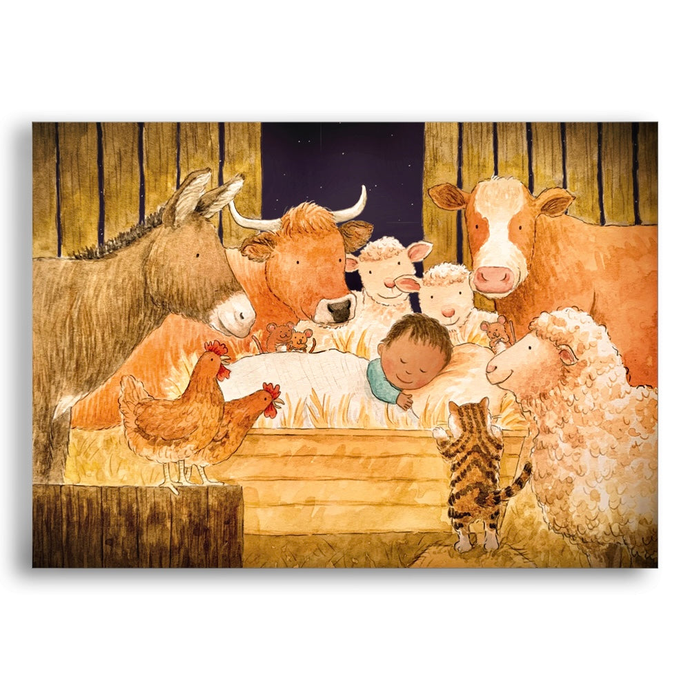 Pack of 5 printed Christmas cards - Asleep in the hay