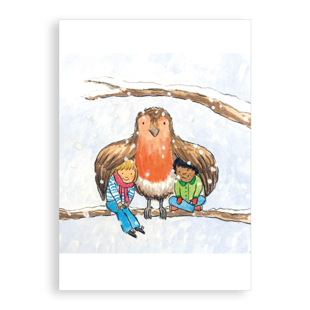 Pack of 5 printed Christmas cards - Keeping cosy with Robin